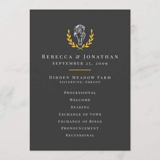 Elegant Equestrian Wedding Program 5x7 Programma (Voorkant)