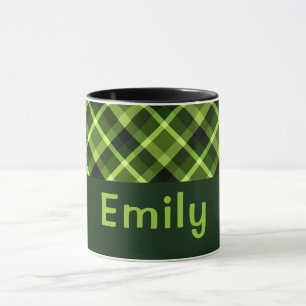 Elegant erwtengroen Plaid Monogram 11 oz Mok
