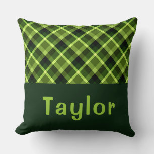 Elegant erwtengroen Plaid Monogram Groot Sierkusse Kussen