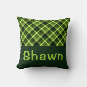 Elegant erwtengroen Plaid Monogram Sierkussen