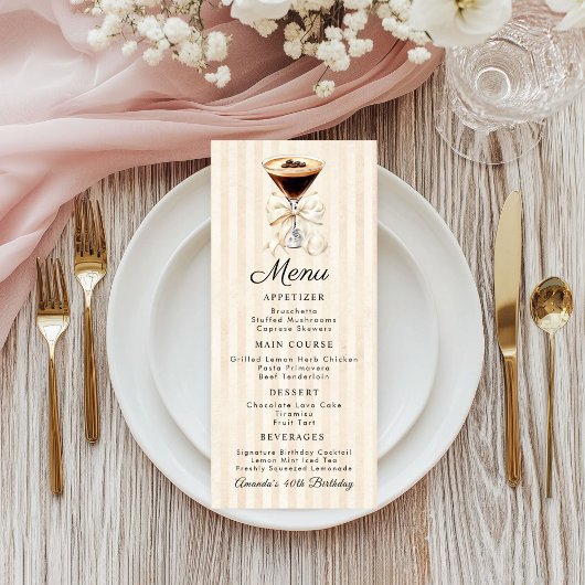 Elegant Espresso Martini Birthday Dinner Flat Menu