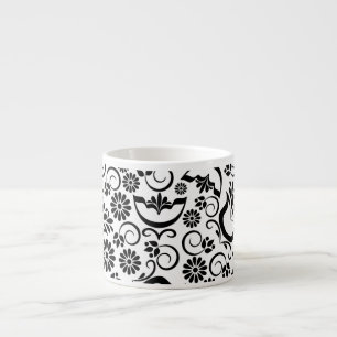 Elégant Espresso Mug noir blanc floral