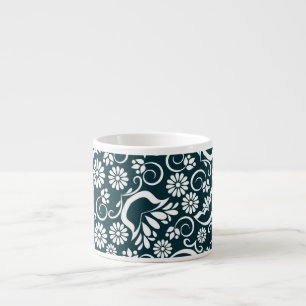 Elégant Espresso Mug noir blanc floral