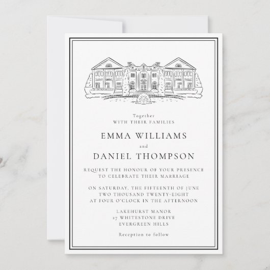Elegant Estate Illustration Wedding Invitation (Devant)