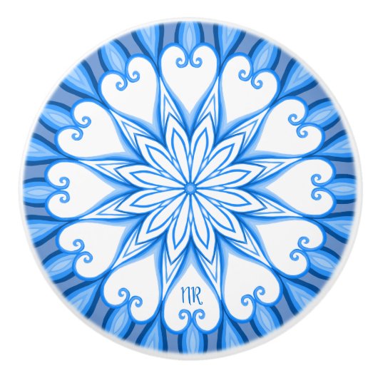 Elegant esthetisch White en Blue Mandala Monograme Keramische Knop (Voorkant)