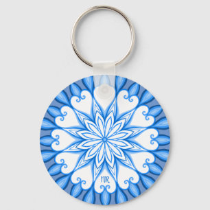 Elegant esthetisch White en Blue Mandala Monograme Sleutelhanger