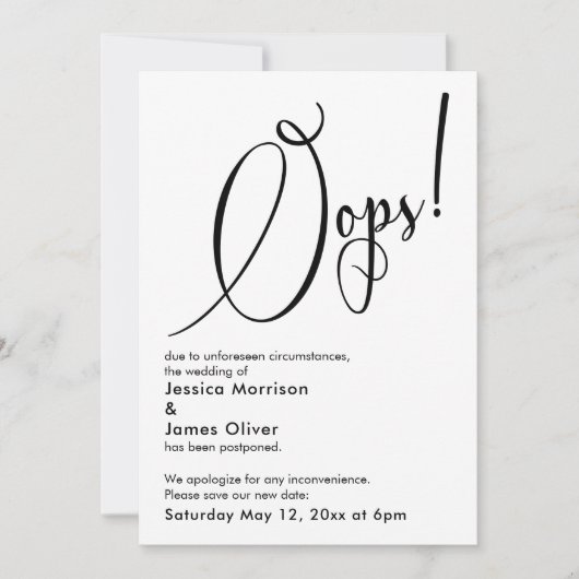 Élégant et drôle "Oups !" Carte Mariage reportée (Devant)