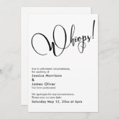 Elégant et drôle "Oups !" Carte Mariage reportée (Devant / Derrière)