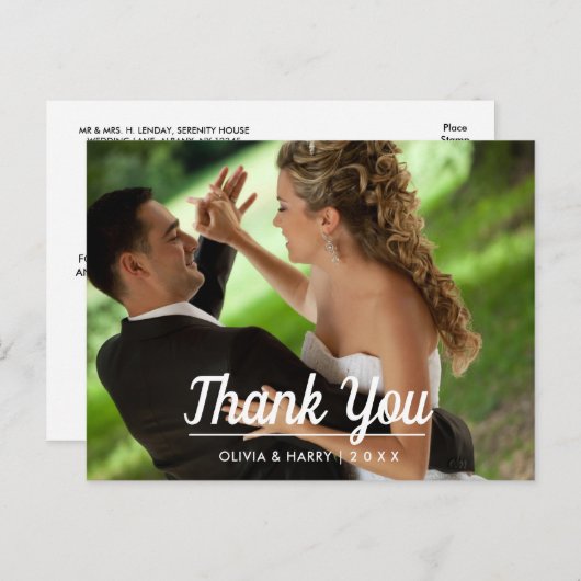 Élégant et moderne | Carte postale mariage Merci (Devant / Derrière)