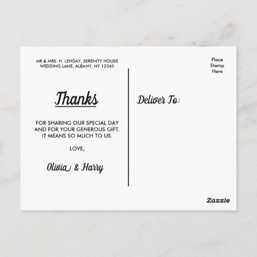 Élégant et moderne | Carte postale mariage Merci (Dos)