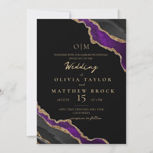 Élégant et moderne Faire-part de mariage violet no (Devant)