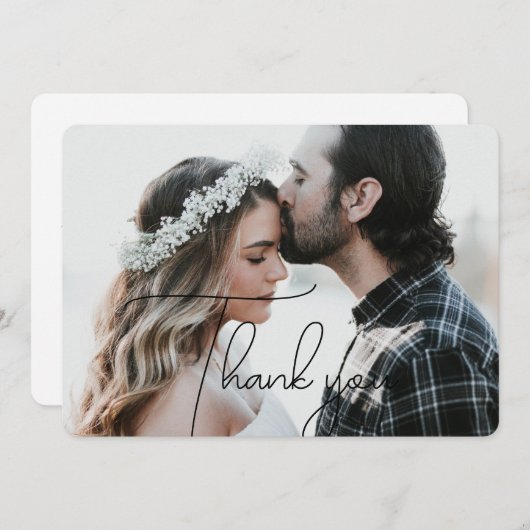 Élégant et moderne Merci de script noir Carte phot (Devant / Derrière)