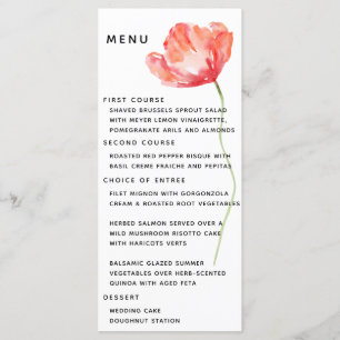 Elégant et moderne Poppy Red Mariage Menu