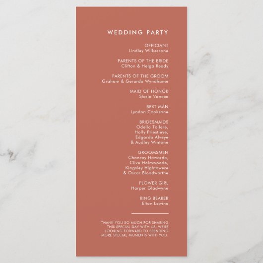 Élégant et moderne programme de mariage d'argile r (Dos)