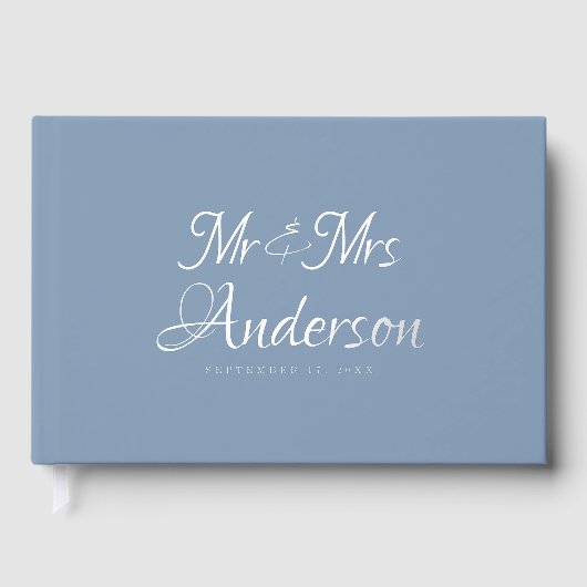 Élégant et moderne Script Dusty Mariage bleu (Recto)