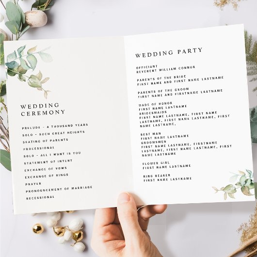 Élégant et simple, programme de mariage vert