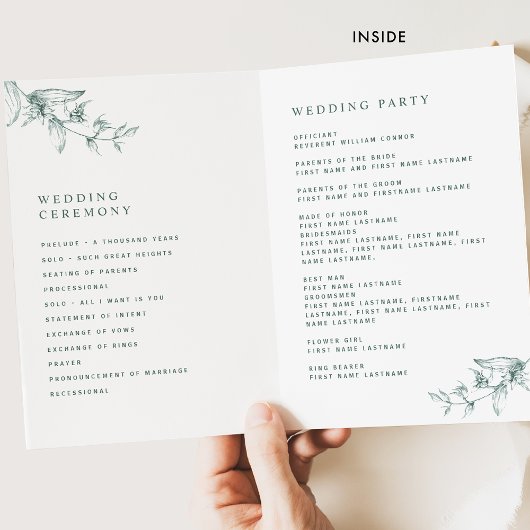 Élégant et simple, programme de mariage vert