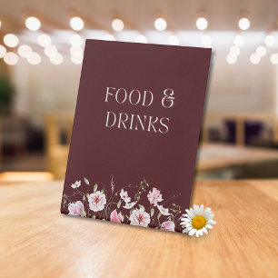 Elegant Eten & Drinken Tafelkaart Bordeauxrood Blo Reclamebord Met Voetstuk