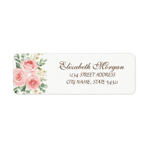 Élégant Étiquette d'adresse Fleurs Roses Luxe Rose
