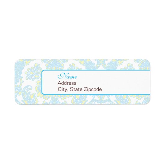 Elégant Étiquette de adresse bleu et jaune Damas (Devant)