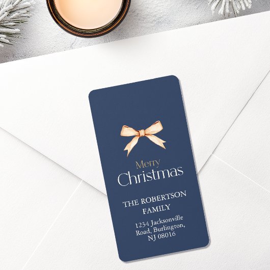 Élégant Étiquette de adresse de Noël avec Gold Bow