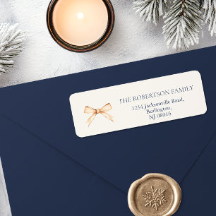 Élégant Étiquette de adresse de Noël avec Gold Bow