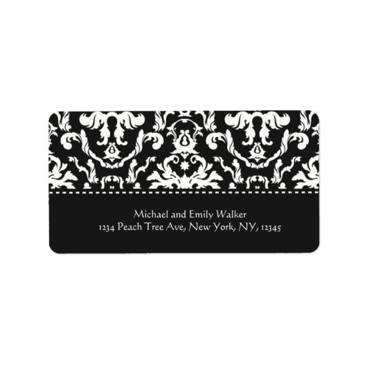 Elégant Étiquette de adresse noir Damask (Devant)