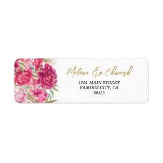 Élégant Étiquette de adresse rose Peony Florals
