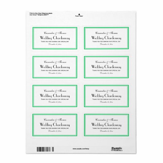 Élégant Étiquette de bouteille H encadré vert émer (Feuille entière)