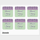 Elégant Étiquette de mariage PURPLE et MINT Damask (Feuille)