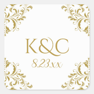 Élégant Étiquette de mariage vintage Nadine - Or