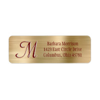 Élégant Étiquette de Monogramme Gold Red personnal