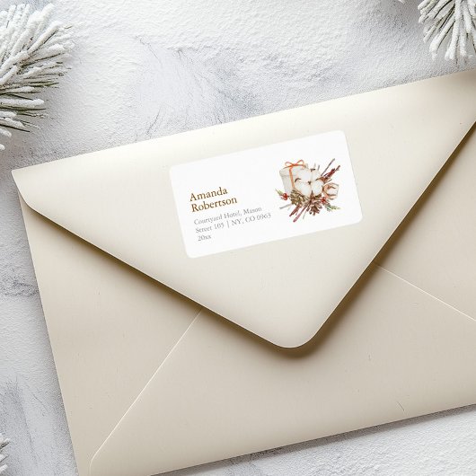 Élégant Étiquette de Noël avec Bouquet de coton