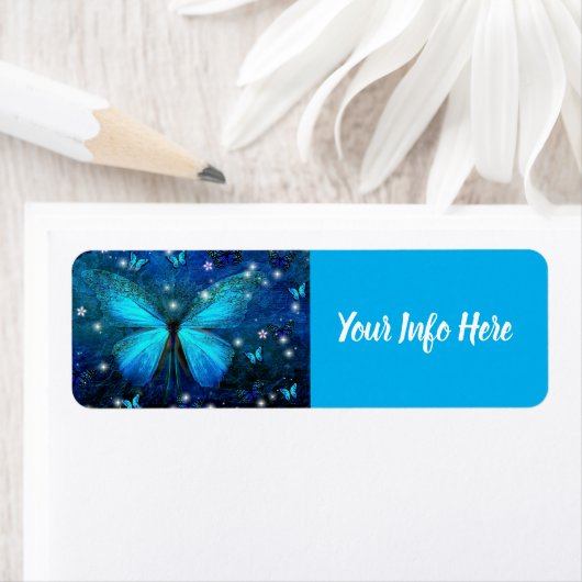 Élégant Étiquette de papillon bleu (En situation)