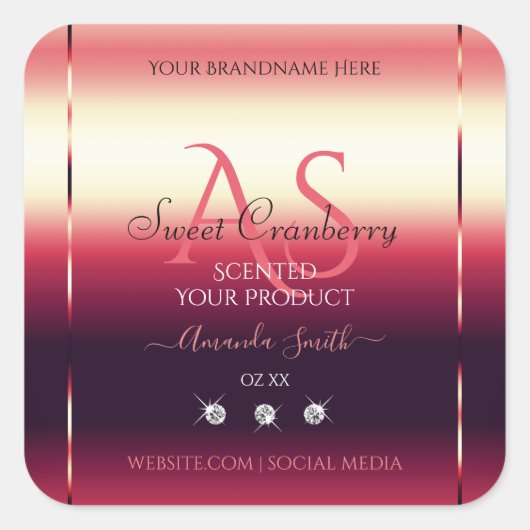 Élégant Étiquette de produits rouges Diamants et I (Devant)