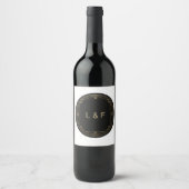 Elégant Étiquette de vin Monogram - Thème noir & o (Devant)