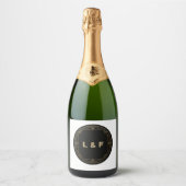 Elégant Étiquette de vin Monogram - Thème noir & o (Devant)