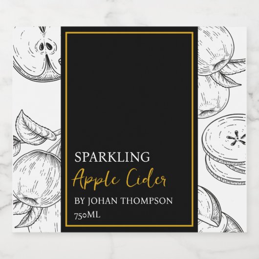 Élégant Étiquette noir de cidre de pomme pétillant (Étiquettes simples)