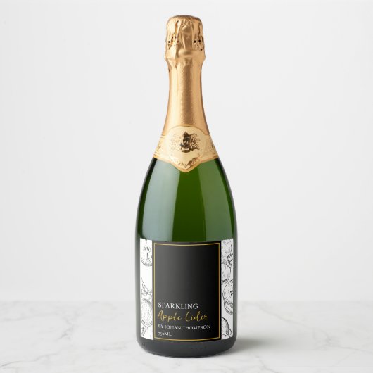 Élégant Étiquette noir de cidre de pomme pétillant (Devant)