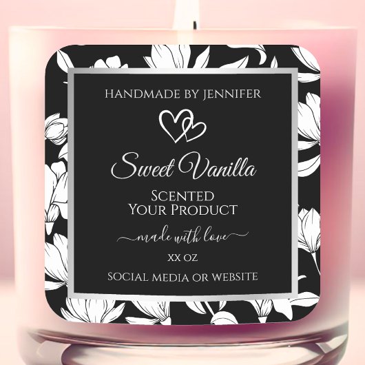 Élégant Étiquettes de produits floraux noirs et bl