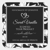 Élégant Étiquettes de produits floraux noirs et bl (Devant)