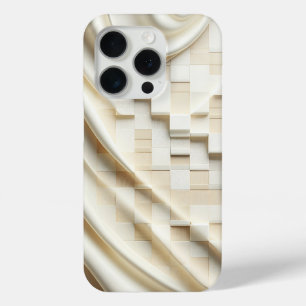 Élégant Étui de Téléphone en Satin Crème et Cubes 