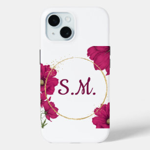 Élégant Étui de Téléphone Fleur Rose Cercle Or