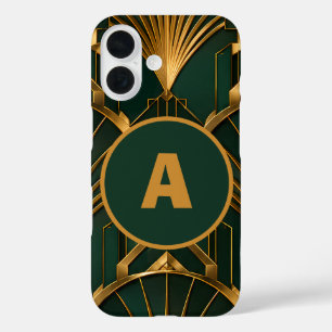 Élégant étui iPhone Art Déco émeraude vert et or