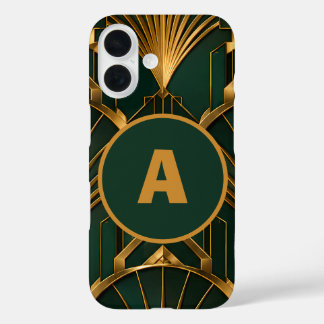 Élégant étui iPhone Art Déco émeraude vert et or