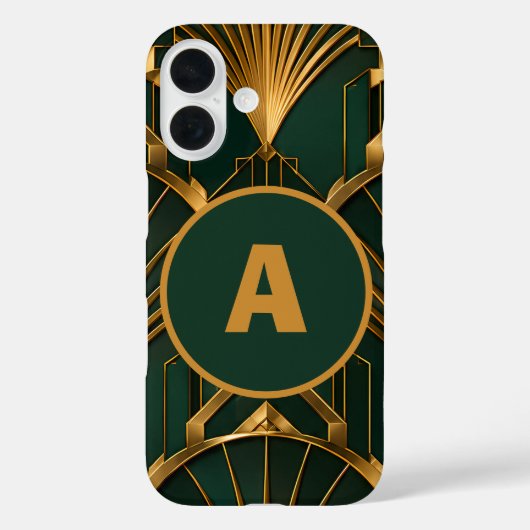 Élégant étui iPhone Art Déco émeraude vert et or (Verso)