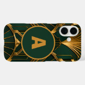 Élégant étui iPhone Art Déco émeraude vert et or (Verso (horizontal))