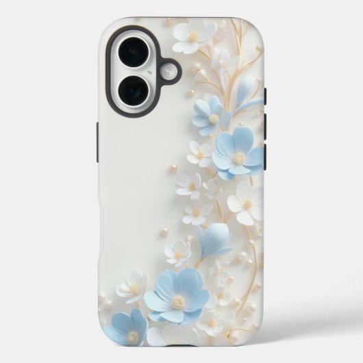 Élégant Étui iPhone Fleur Bleue et Blanche Perle 3 (Verso)