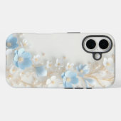 Élégant Étui iPhone Fleur Bleue et Blanche Perle 3 (Verso (horizontal))
