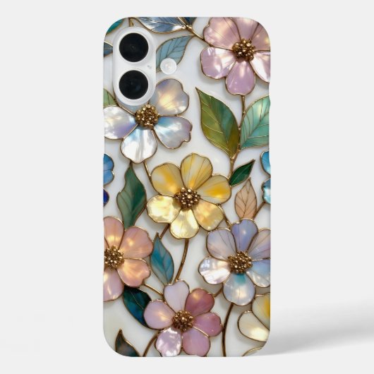 Élégant Étui iPhone Fleurs Pastel Or (Verso)